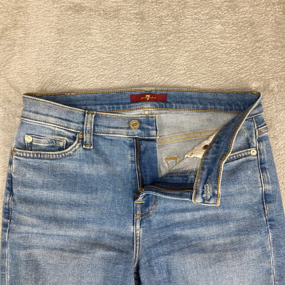 7 For All Mankind Roxanne Ankle Jeans Distressed Raw Edge Light Wash Size 27 - Picture 8 of 16